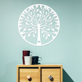 Wallity Ağaç 4 - Escultura de pared de madera blanca 58 x 58 cm